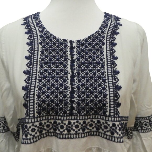 Blue Rain Francescas Embroidered Mosaic Ruffled Boho Peasant Top Womens Med - Picture 2 of 9